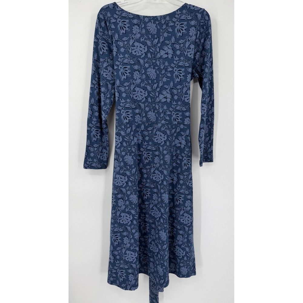 Pact Blue Floral Organic Cotton Midi Dress Long Sleeve Belted Pockets Womens L - Picture 6 of 12